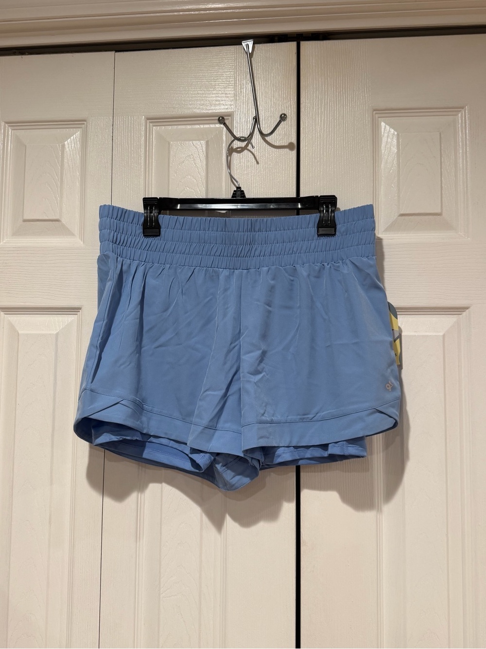 Light Blue Women's Athletic Shorts with Wide Smocked Waistband